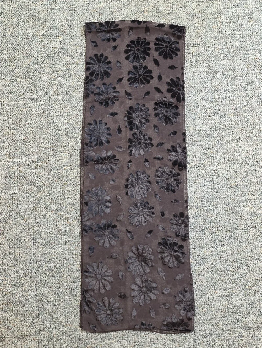 Cejon Brown Burnout Velvet Floral Scarf